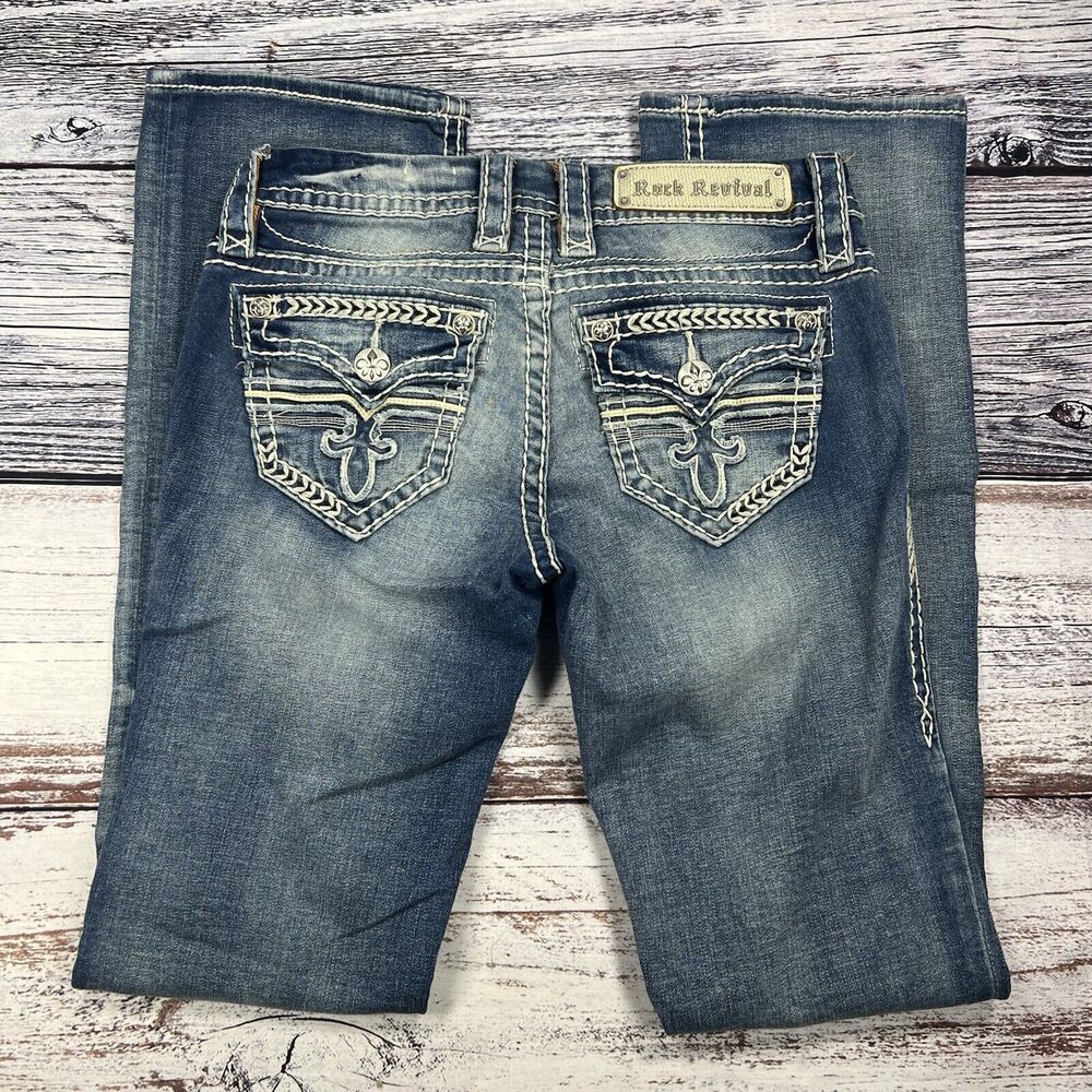 Rock Revival Monica Slim Boot Low Rise Blue Jeans, Women’s Size 26
